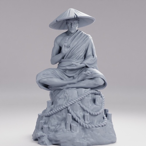Picture of Praying Monk On Rock With Hat