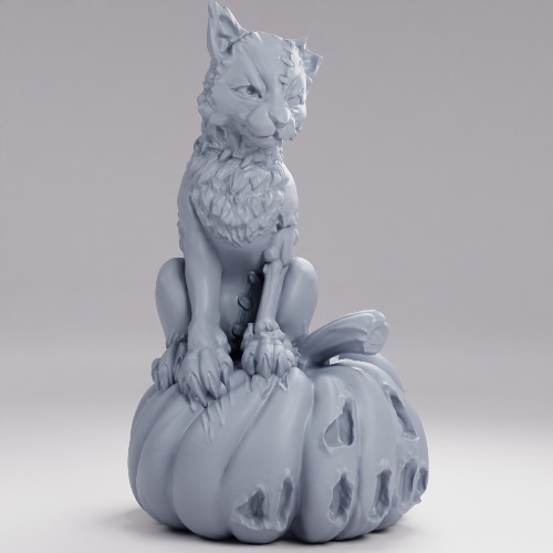Picture of Zombie Cat On Jack-o'-lantern