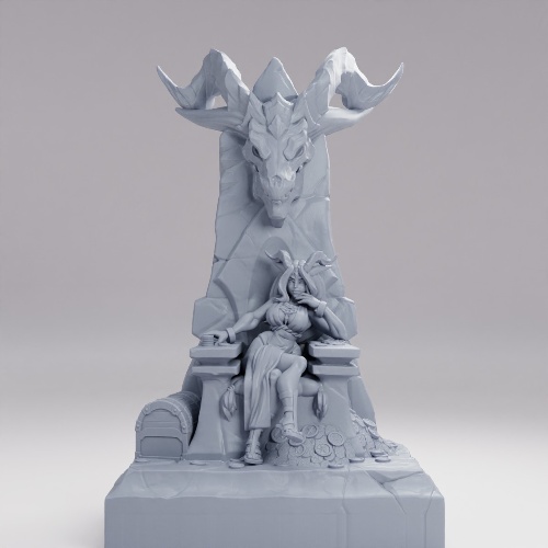 Picture of Gold Dragon Girl Clothed Tall Throne